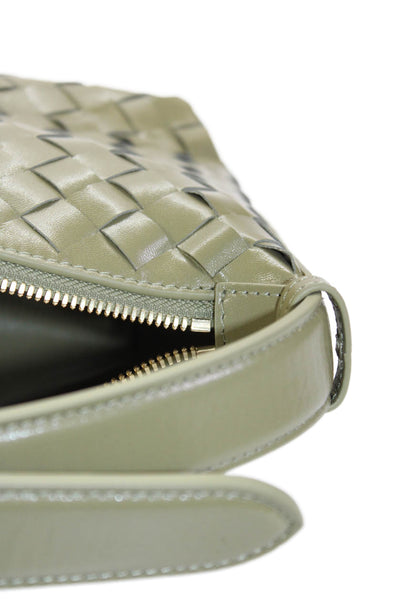 Bottega Veneta Womens Intrecciato Gold Tone Satchel Shoulder Handbag Olive Green