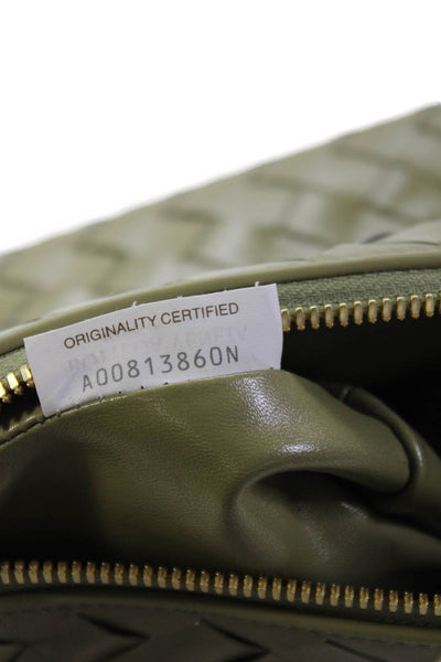 Bottega Veneta Womens Intrecciato Gold Tone Satchel Shoulder Handbag Olive Green