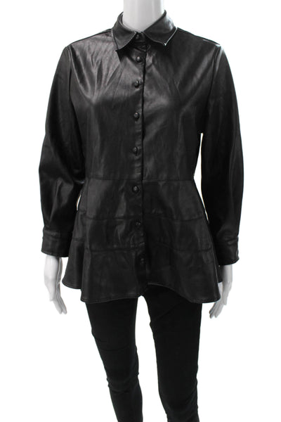Pomander Place Women Black Collared Long Sleeve Tunic Button Up Size S