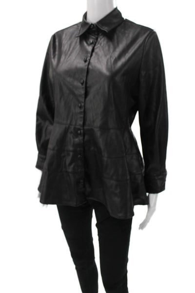 Pomander Place Women Black Collared Long Sleeve Tunic Button Up Size S