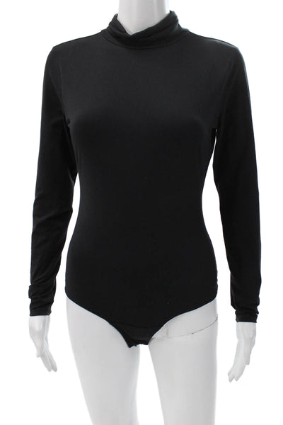 Spanx Women Mock Neck Long Sleeve One Piece Bodysuit Black Size M