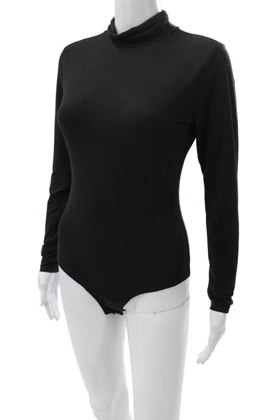 Spanx Women Mock Neck Long Sleeve One Piece Bodysuit Black Size M