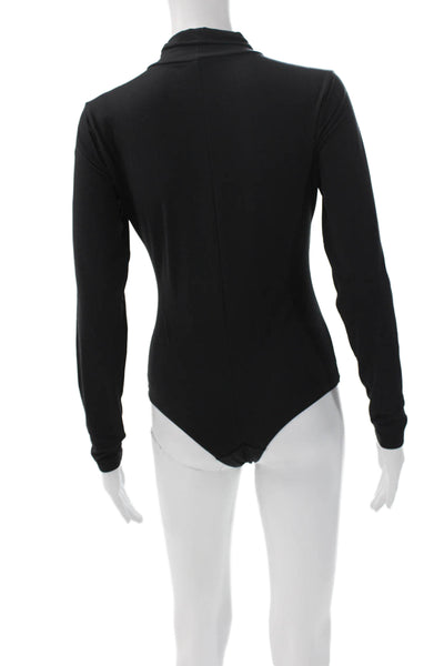 Spanx Women Mock Neck Long Sleeve One Piece Bodysuit Black Size M
