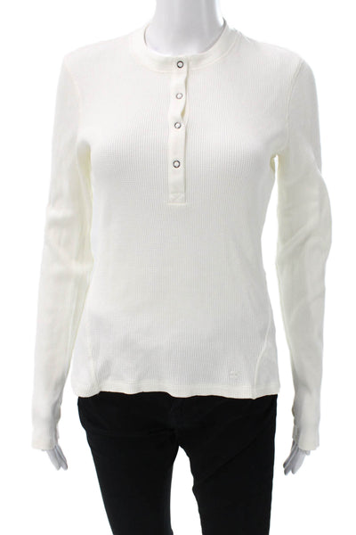 Sweaty Betty Womens Basic Casual Henley Long Sleeve Button White Top Size S