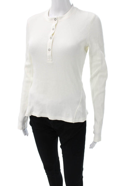 Sweaty Betty Womens Basic Casual Henley Long Sleeve Button White Top Size S