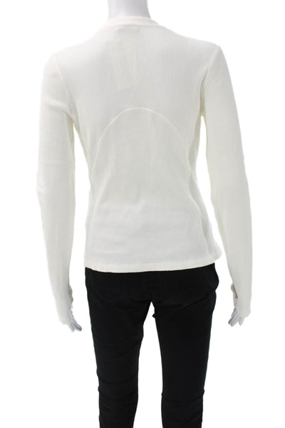 Sweaty Betty Womens Basic Casual Henley Long Sleeve Button White Top Size S