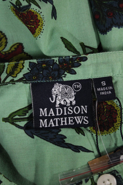 Madison Mathews Womens Tunic Blouse Green Floral Henley 3/4 Sleeve Size S