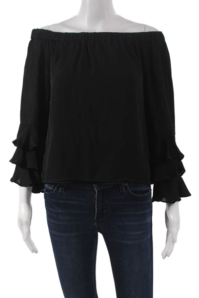Nicole Miller Women Basic Silk Off the Shoulder Long Sleeve Blouse Size PP