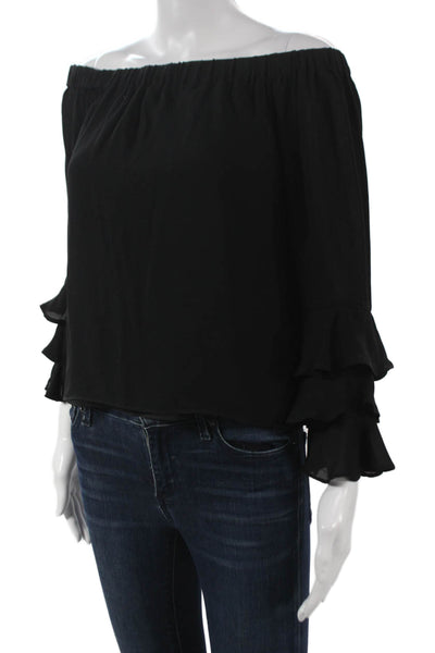 Nicole Miller Women Basic Silk Off the Shoulder Long Sleeve Blouse Size PP