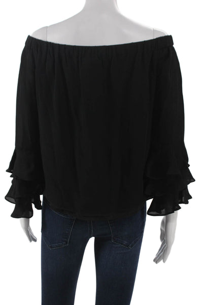 Nicole Miller Women Basic Silk Off the Shoulder Long Sleeve Blouse Size PP