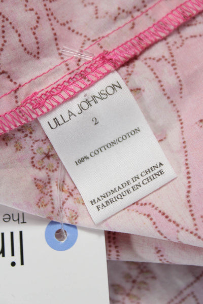 Ulla Johnson Women Pink Floral V-Neck Cotton Blouse Size 2