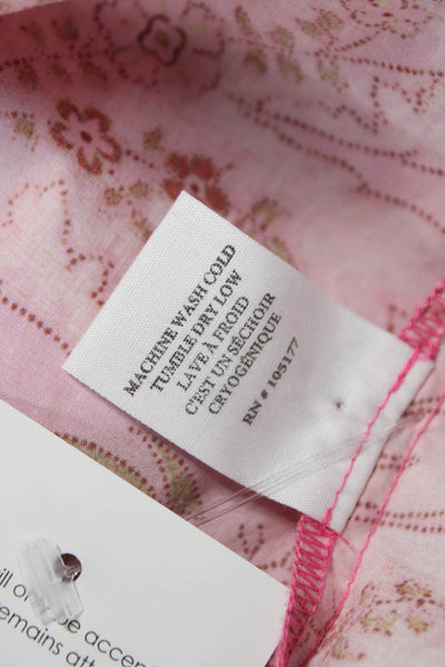 Ulla Johnson Women Pink Floral V-Neck Cotton Blouse Size 2