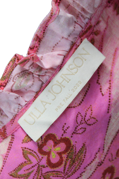 Ulla Johnson Women Pink Floral V-Neck Cotton Blouse Size 2