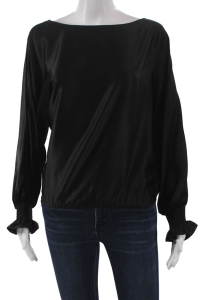 Ramy Brook Womens Basic Black Silk Boat Neck Long Sleeve Blouse Size XS