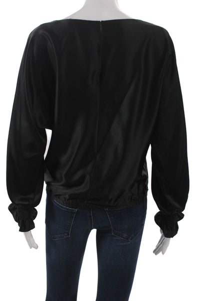 Ramy Brook Womens Basic Black Silk Boat Neck Long Sleeve Blouse Size XS