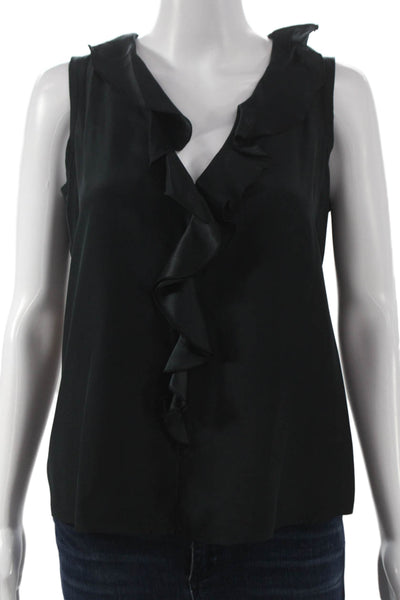 Go Silk Women V-Neck Sleeveless Silk Blouse Black Size S