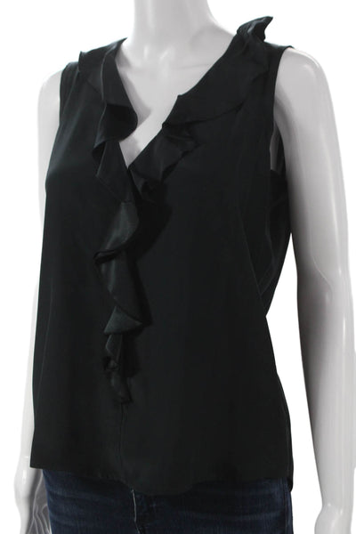 Go Silk Women V-Neck Sleeveless Silk Blouse Black Size S
