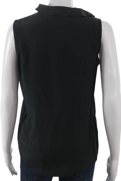 Go Silk Women V-Neck Sleeveless Silk Blouse Black Size S