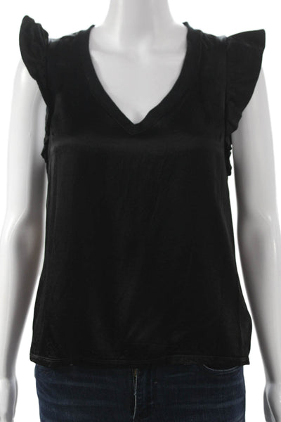Nation LTD Women Blouse Black V-Neck Sleeveless Rayon Pullover Size S