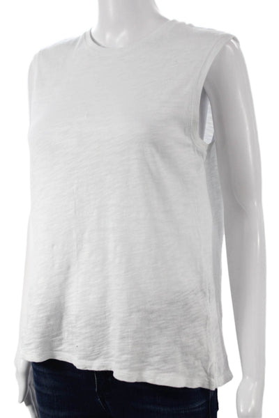 ATM Womens Basic Cotton Sleeveless Round Neck Tank White Size S