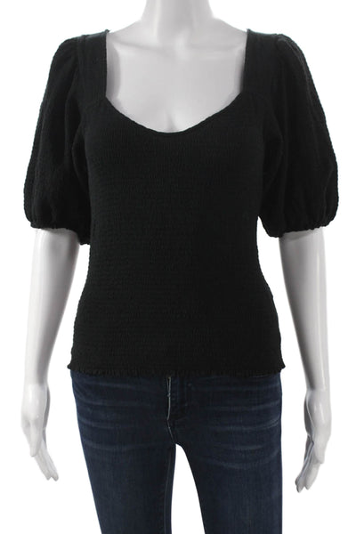 Nation LTD Womens Black Pima Cotton Sweetheart Short Sleeve Blouse Size M