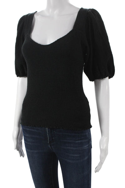 Nation LTD Womens Black Pima Cotton Sweetheart Short Sleeve Blouse Size M