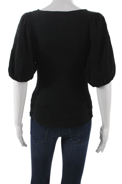 Nation LTD Womens Black Pima Cotton Sweetheart Short Sleeve Blouse Size M