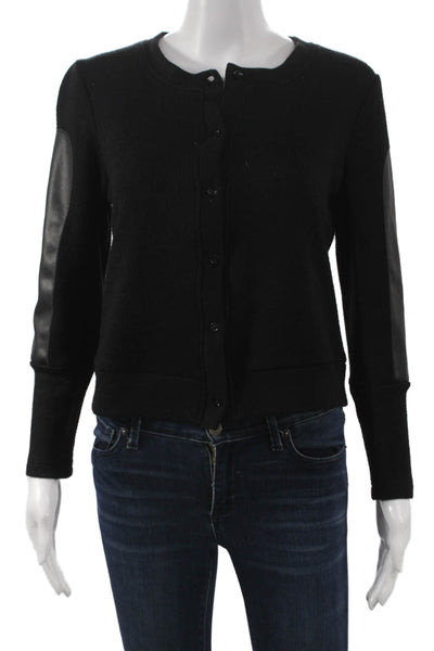 Drew Womens Basic Jacket Black Rayon Long Sleeve Button Round Neck Size S