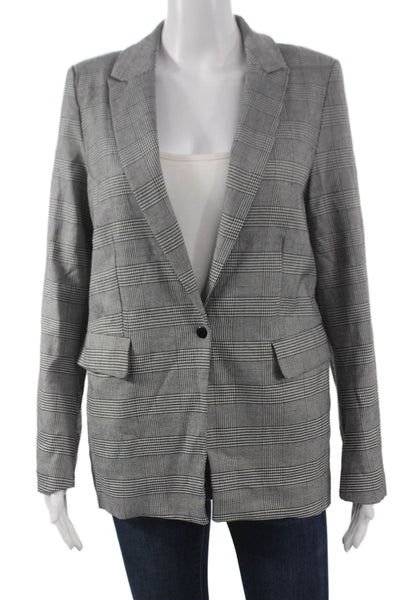 Elan Womens Basic Jacket Gray Plaid Button Polyester Long Sleeve Size M