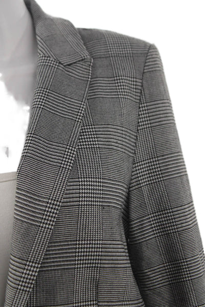 Elan Womens Basic Jacket Gray Plaid Button Polyester Long Sleeve Size M
