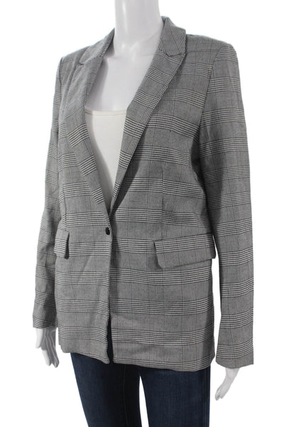 Elan Womens Basic Jacket Gray Plaid Button Polyester Long Sleeve Size M
