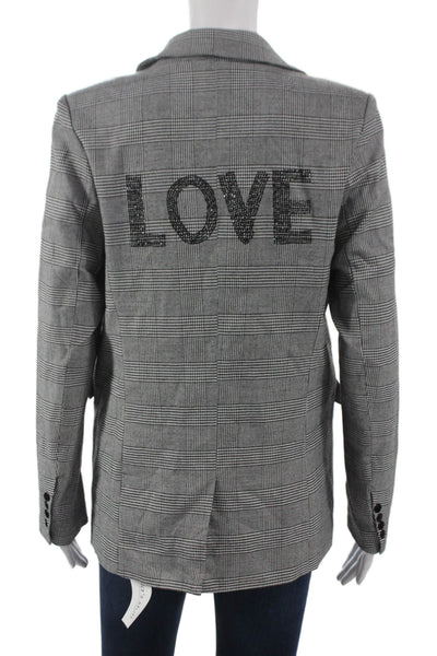 Elan Womens Basic Jacket Gray Plaid Button Polyester Long Sleeve Size M