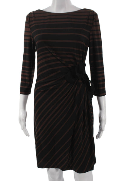Taylor Women Sheath Dress Black Striped 3/4 Sleeve Boat Neck Size 6