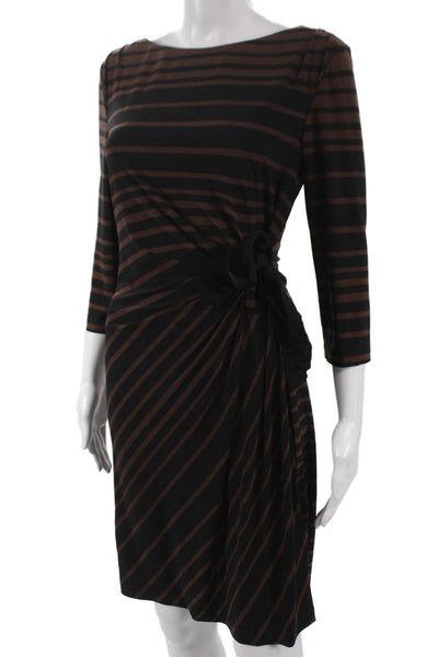 Taylor Women Sheath Dress Black Striped 3/4 Sleeve Boat Neck Size 6