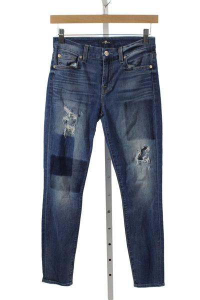 7 For All Mankind Womens Skinny Jeans Blue Mid Rise Cotton Blend Size 25