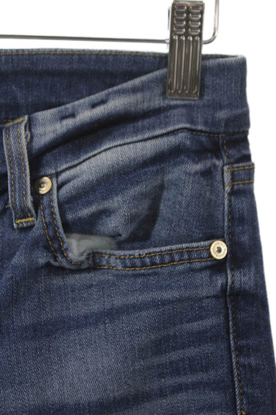 7 For All Mankind Womens Skinny Jeans Blue Mid Rise Cotton Blend Size 25