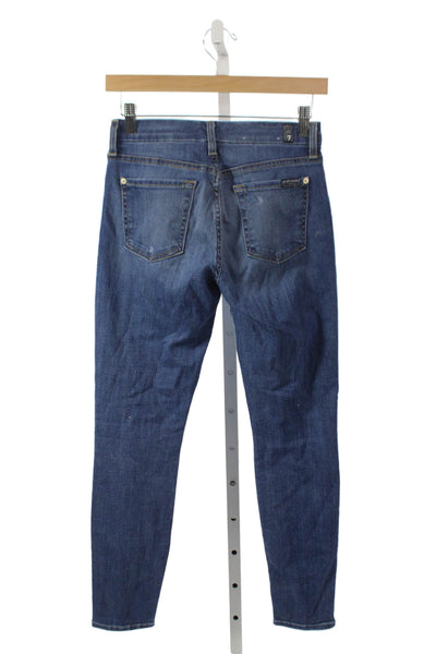 7 For All Mankind Womens Skinny Jeans Blue Mid Rise Cotton Blend Size 25