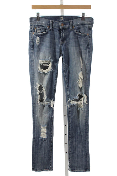7 For All Mankind Women Blue Straight Jeans Low Rise Inseam 30 Size 26