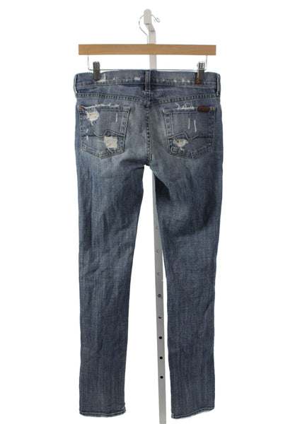 7 For All Mankind Women Blue Straight Jeans Low Rise Inseam 30 Size 26