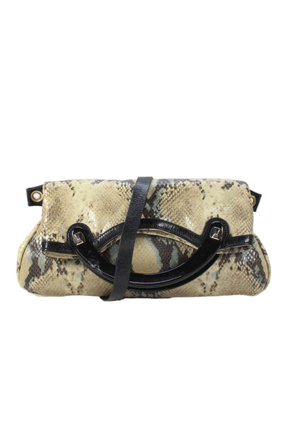 Frances Cobiasia Womens Snakeskin Zipper Front Shoulder Handbag Multi Colored