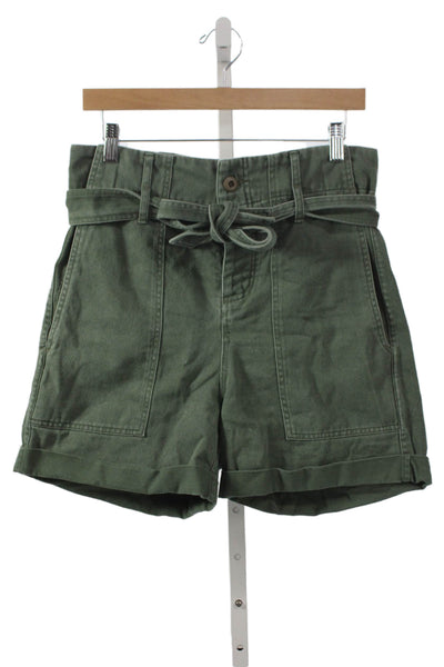 Le Superbe Women Green Paperbag Cotton Blend Shorts Button Size 2
