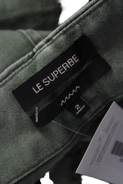 Le Superbe Women Green Paperbag Cotton Blend Shorts Button Size 2