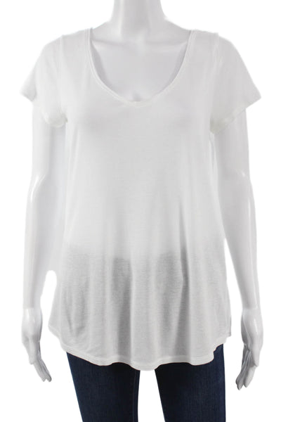 Hatch Women V-Neck Basic Maternity T-Shirt Short Sleeve White Lyocell Size 1