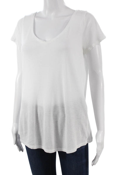 Hatch Women V-Neck Basic Maternity T-Shirt Short Sleeve White Lyocell Size 1