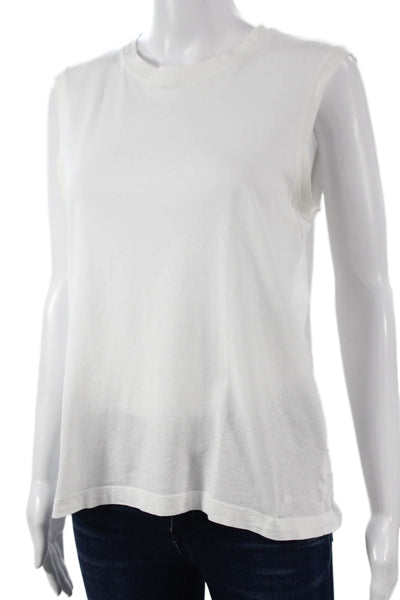 ATM Women Basic Tank Top Sleeveless Crewneck White 100% Cotton Size S