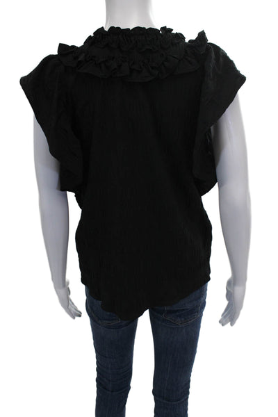 Central Park West Women Black V-Neck Tie Sleeveless Blouse Size S