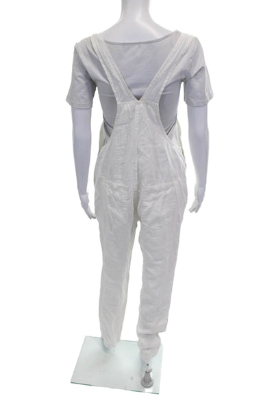 We Wore What Womens White Linen Square Neck Overall Buckle Sleeveless Size S