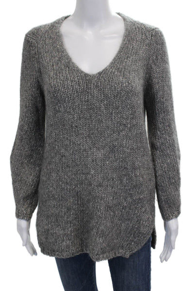 Soyer Womens V-Neck Tunic Sweater Gray Cotton Long Sleeve Size XS