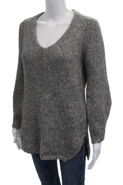 Soyer Womens V-Neck Tunic Sweater Gray Cotton Long Sleeve Size XS