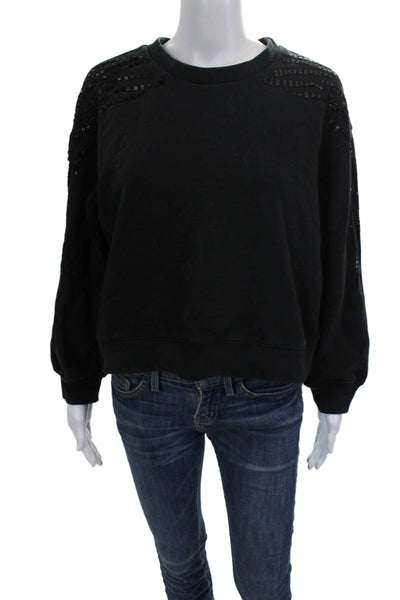 ALC Women Pullover Sweatshirt Black Cotton Crew Neck Long Sleeve Size S
